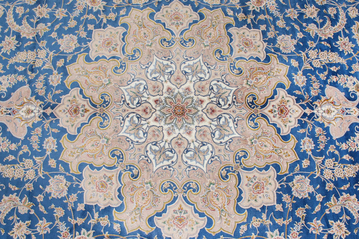 8x12 Blue and Brown Turkish Silk Rug