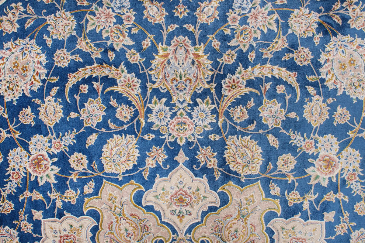 8x12 Blue and Brown Turkish Silk Rug