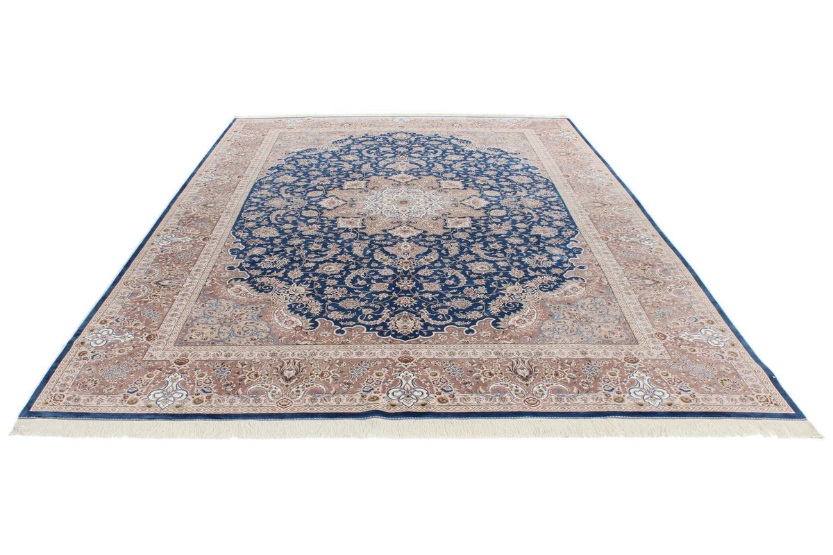 8x12 Blue and Brown Turkish Silk Rug
