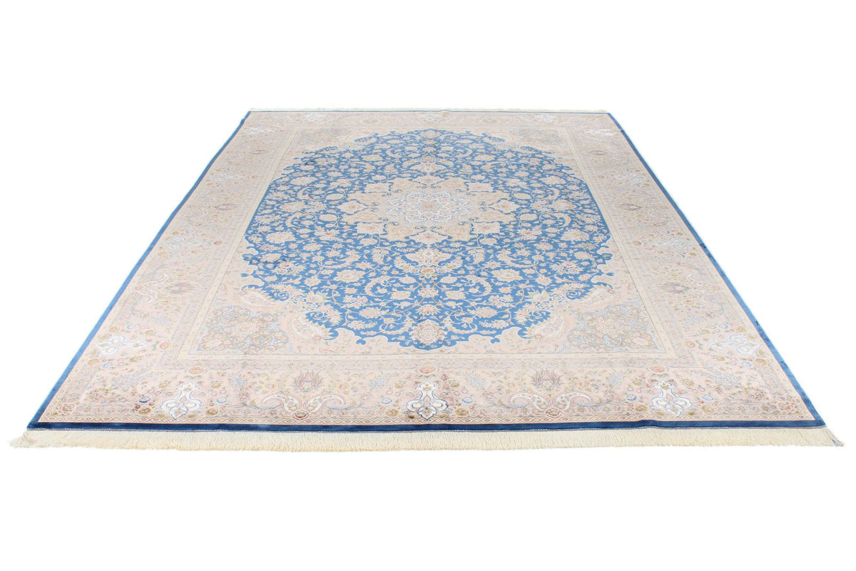 8x12 Blue and Brown Turkish Silk Rug