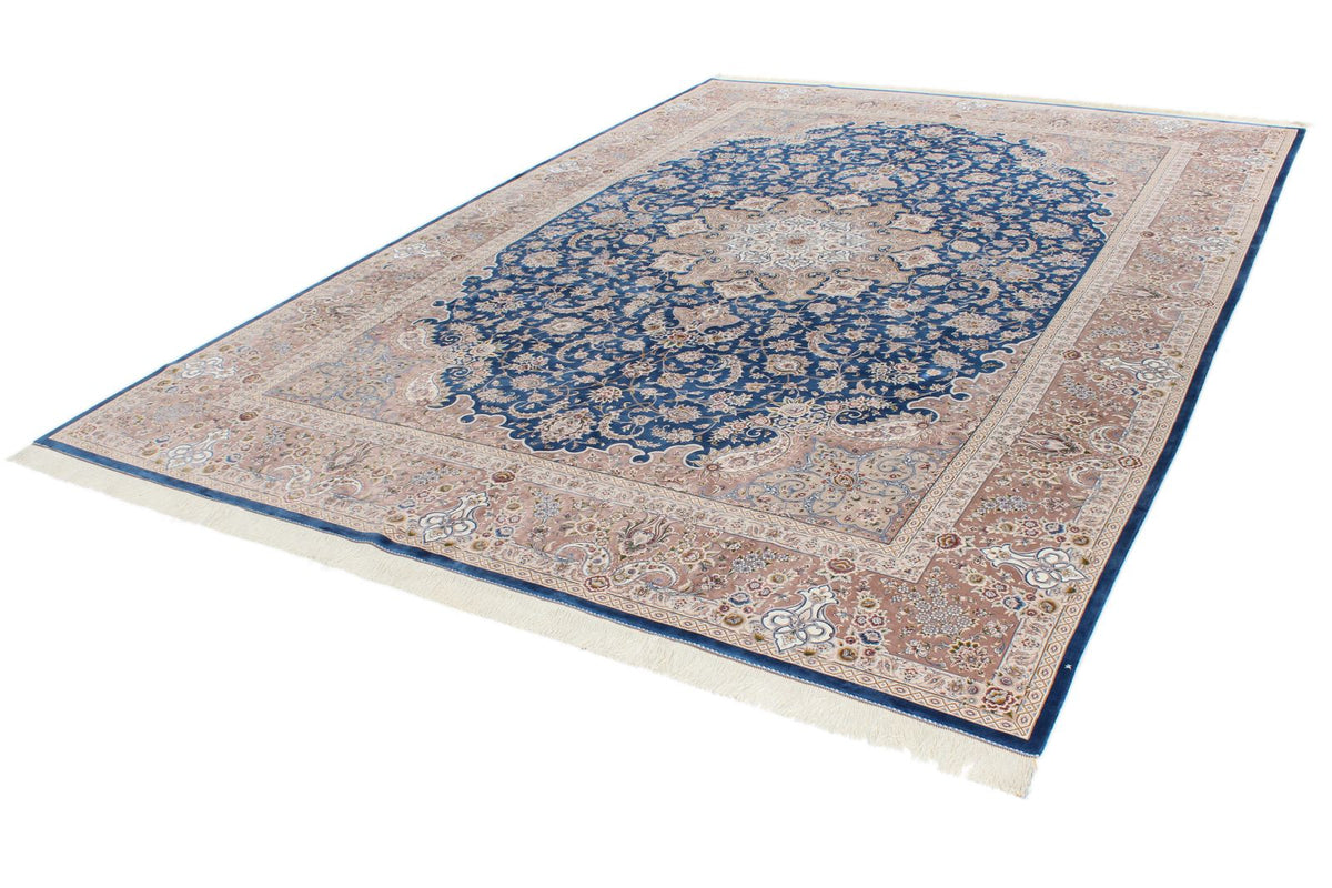 8x12 Blue and Brown Turkish Silk Rug