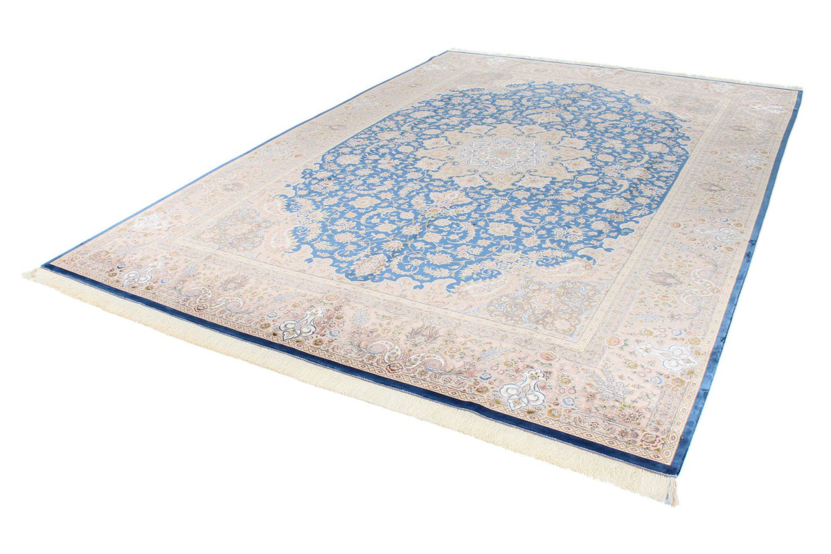 8x12 Blue and Brown Turkish Silk Rug