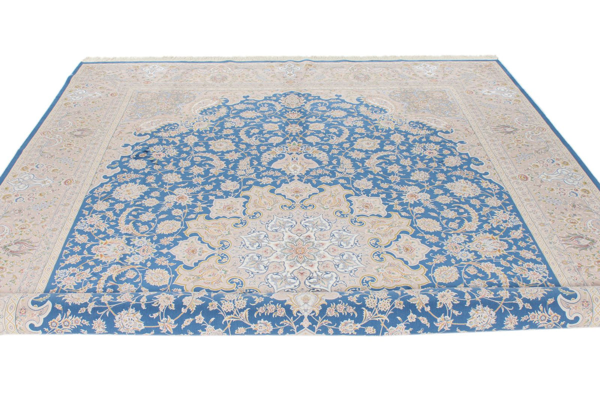 8x12 Blue and Brown Turkish Silk Rug