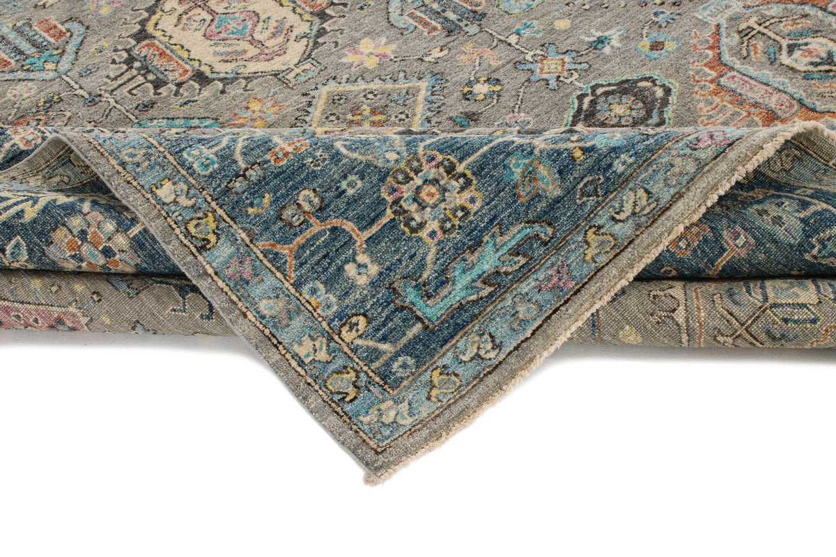 9x12 Gray and Navy Turkish Tribal Rug