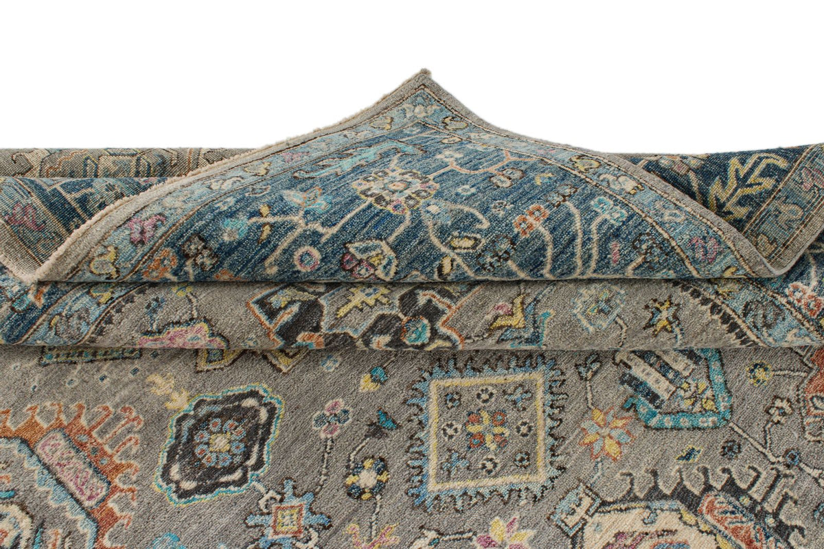9x12 Gray and Navy Turkish Tribal Rug