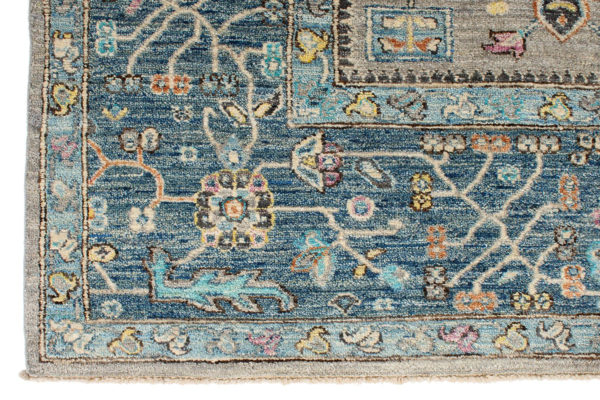 9x12 Gray and Navy Turkish Tribal Rug