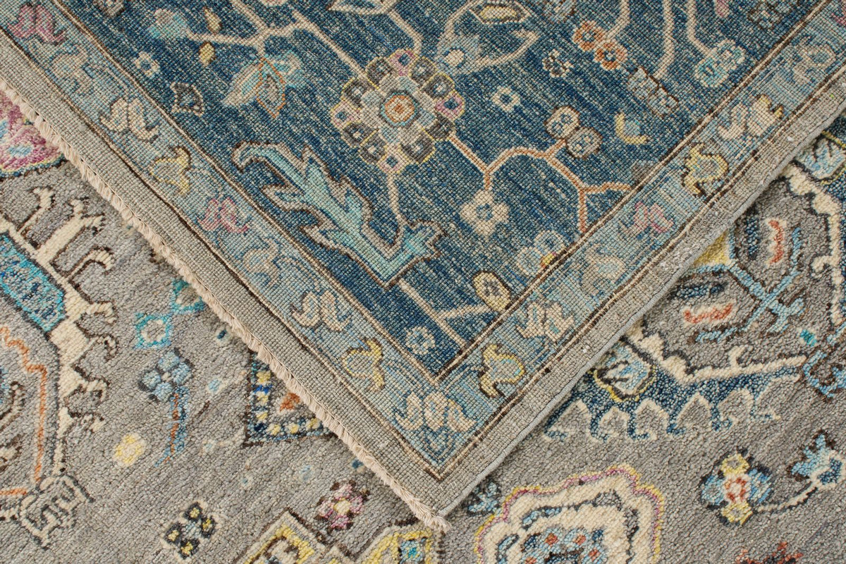 9x12 Gray and Navy Turkish Tribal Rug