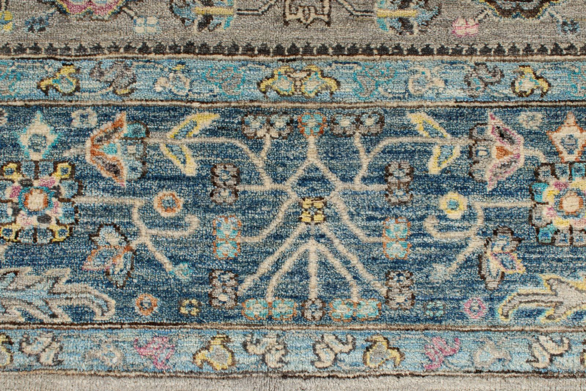 9x12 Gray and Navy Turkish Tribal Rug