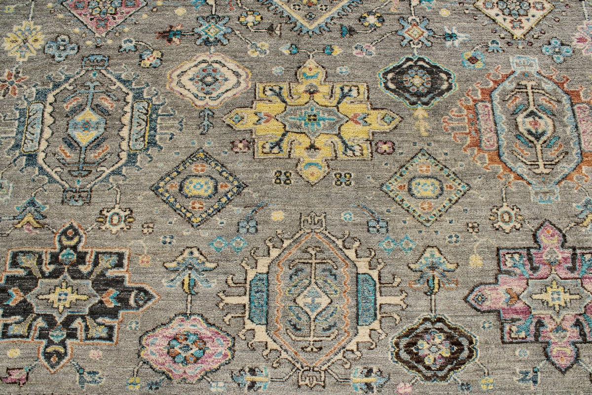 9x12 Gray and Navy Turkish Tribal Rug