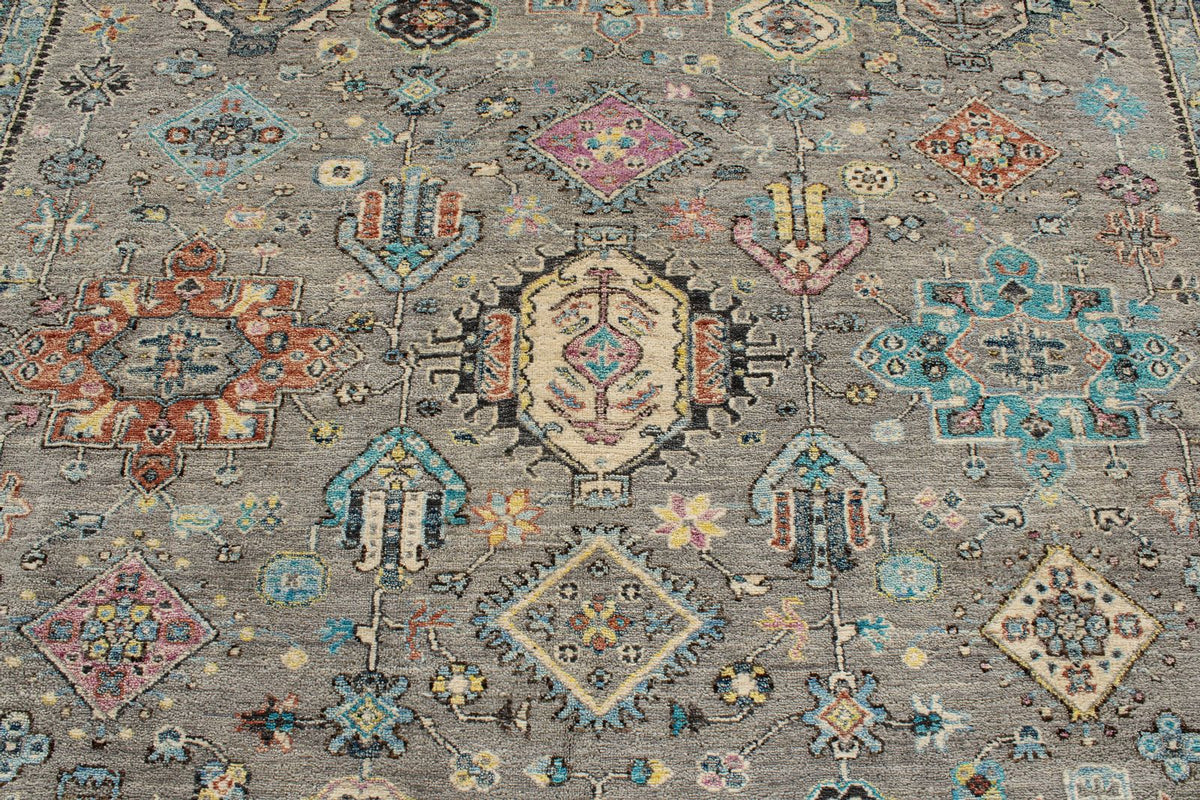 9x12 Gray and Navy Turkish Tribal Rug