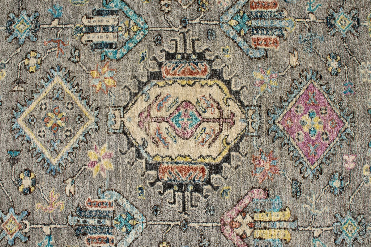 9x12 Gray and Navy Turkish Tribal Rug