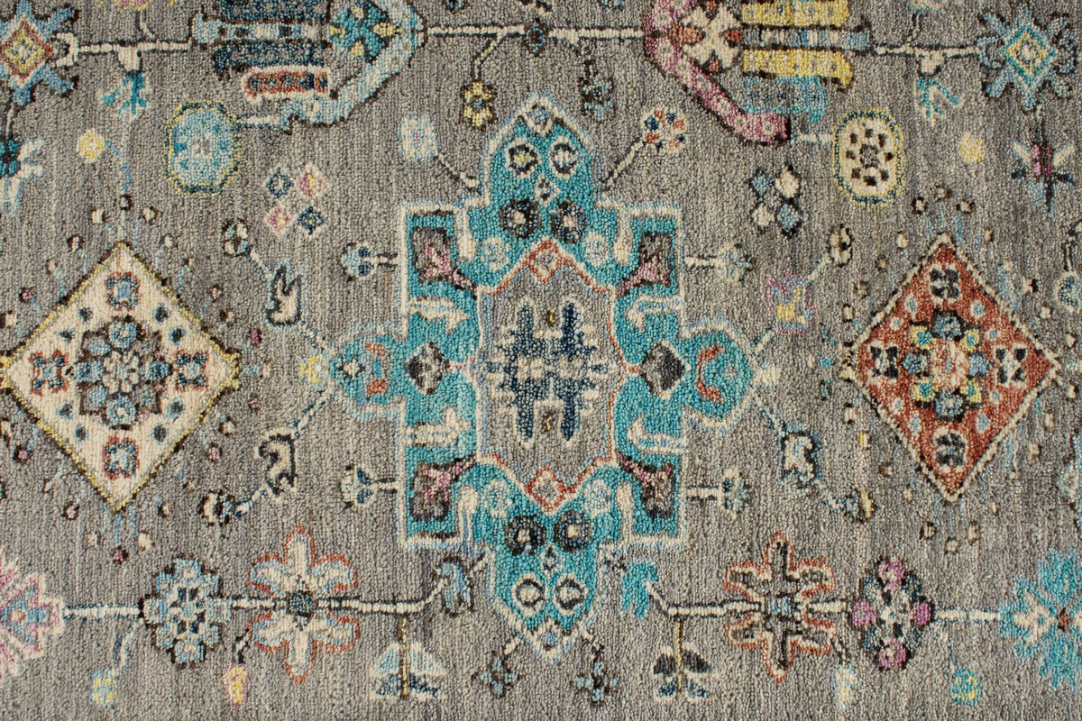 9x12 Gray and Navy Turkish Tribal Rug