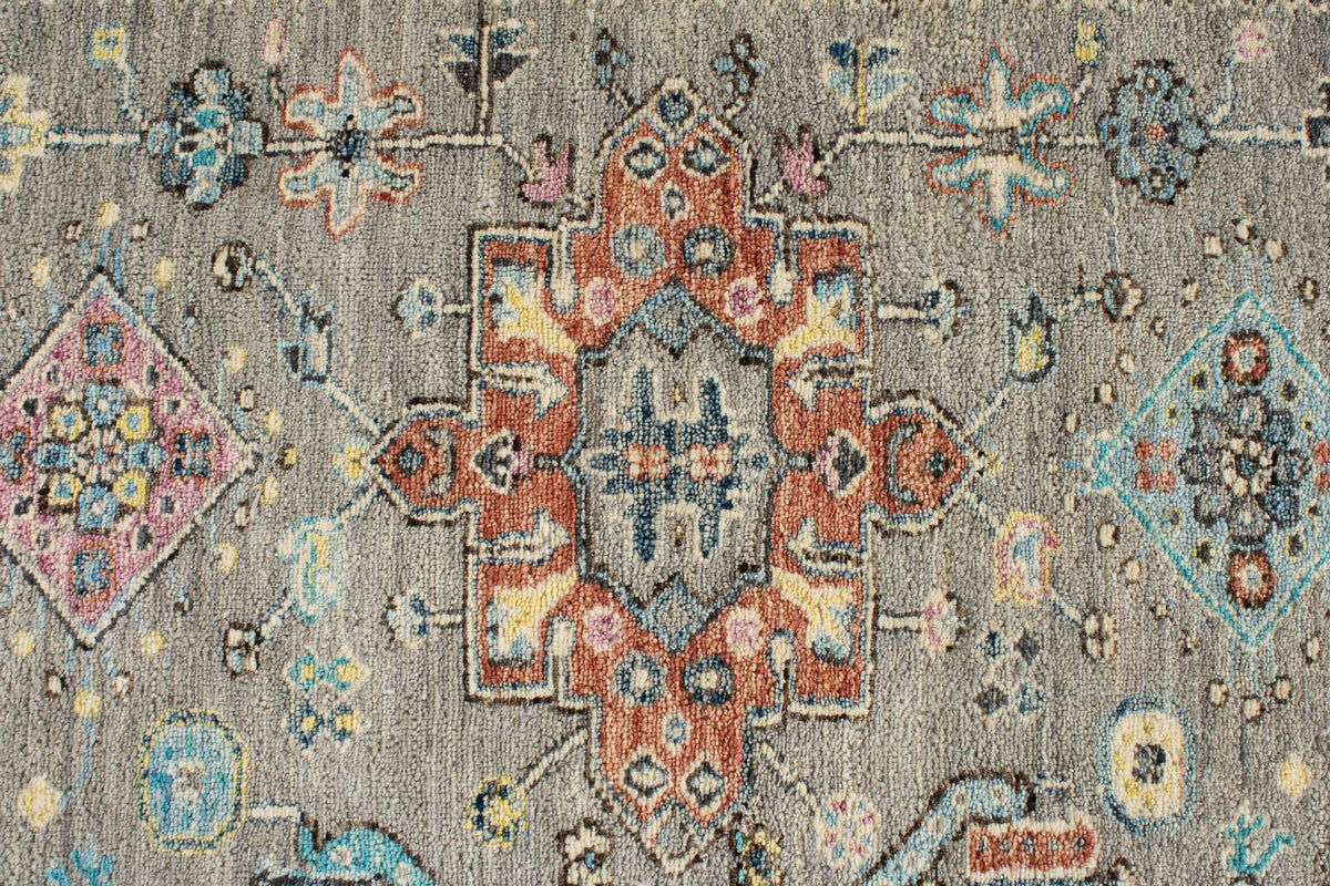 9x12 Gray and Navy Turkish Tribal Rug