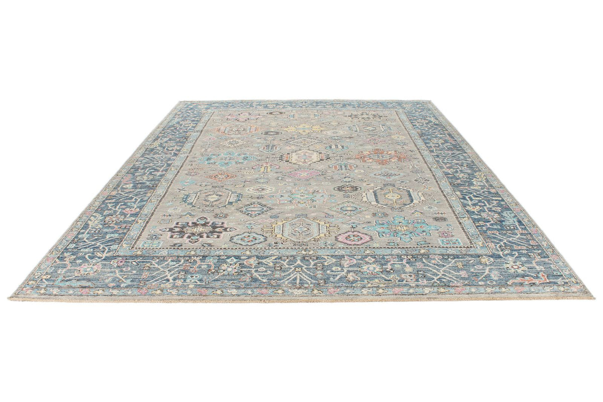 9x12 Gray and Navy Turkish Tribal Rug
