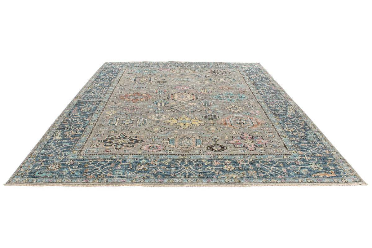 9x12 Gray and Navy Turkish Tribal Rug