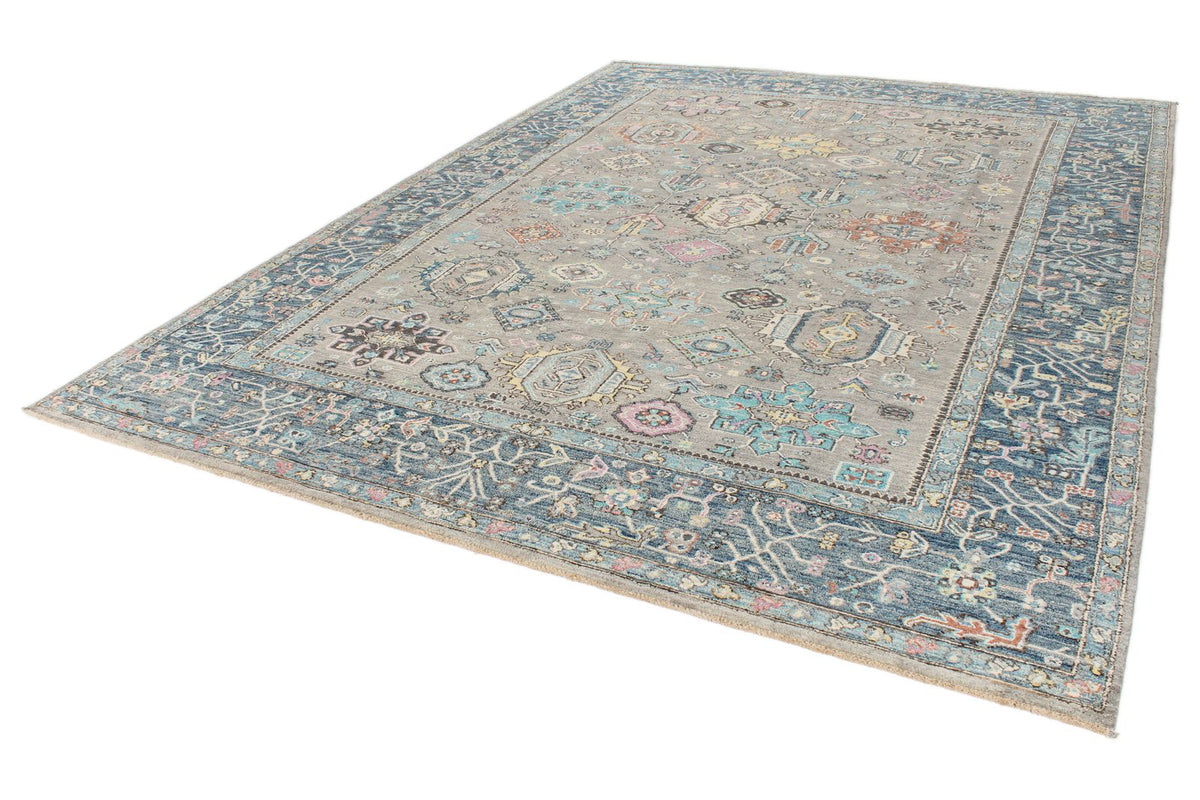 9x12 Gray and Navy Turkish Tribal Rug
