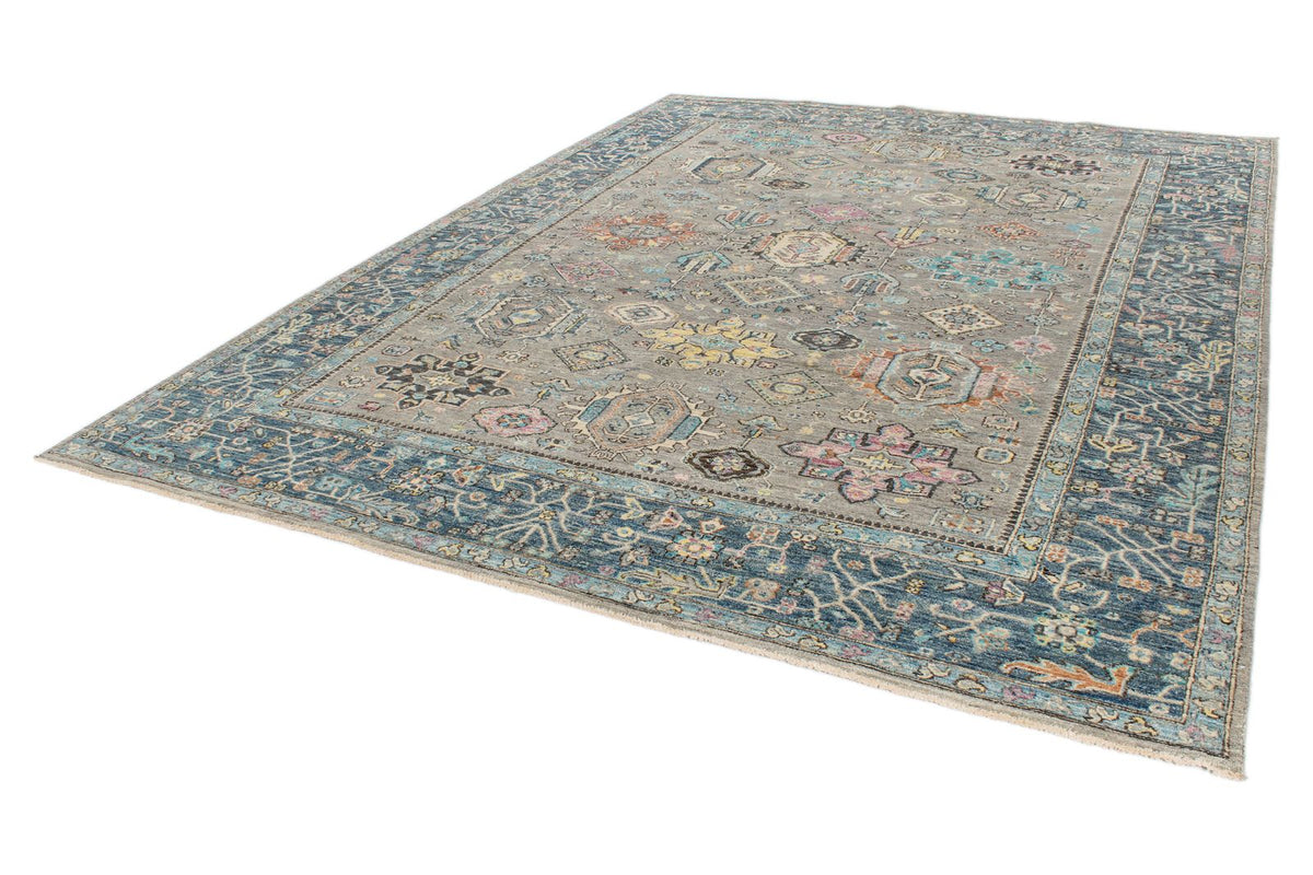 9x12 Gray and Navy Turkish Tribal Rug