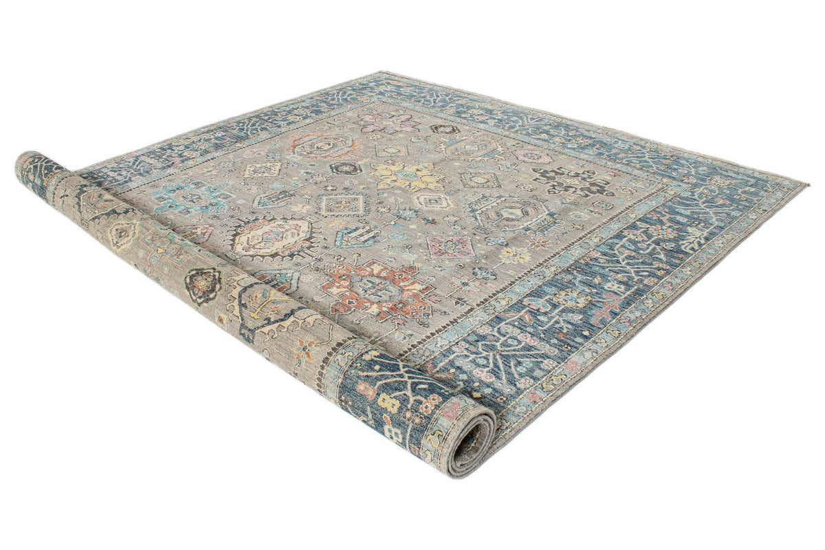 9x12 Gray and Navy Turkish Tribal Rug