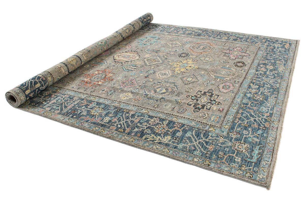9x12 Gray and Navy Turkish Tribal Rug