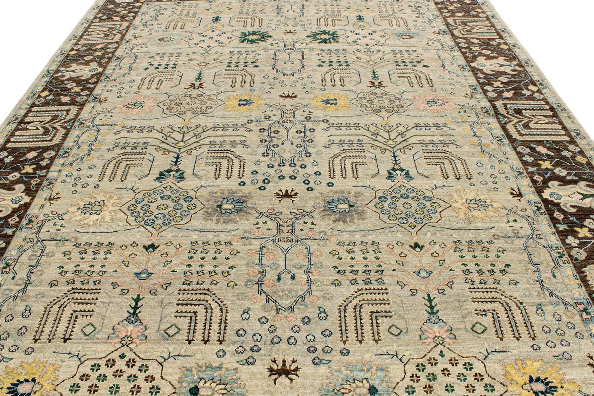 9x12 Gray and Brown Turkish Tribal Rug