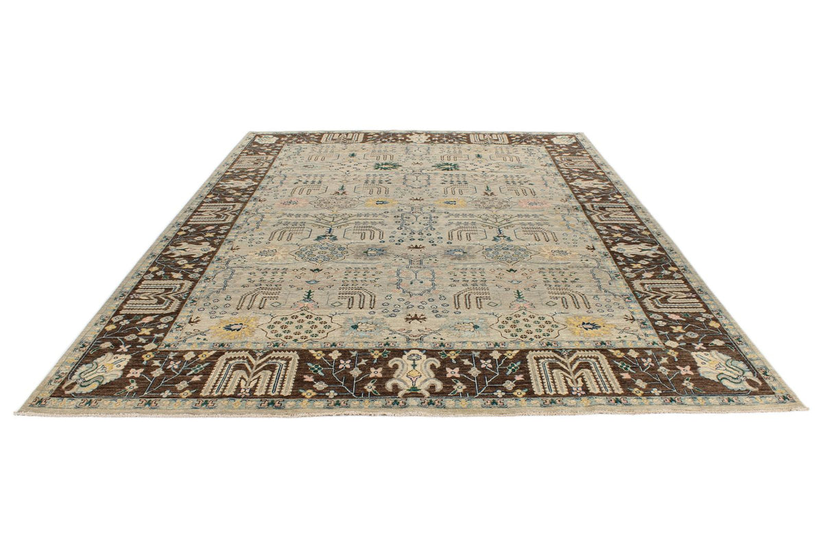 9x12 Gray and Brown Turkish Tribal Rug