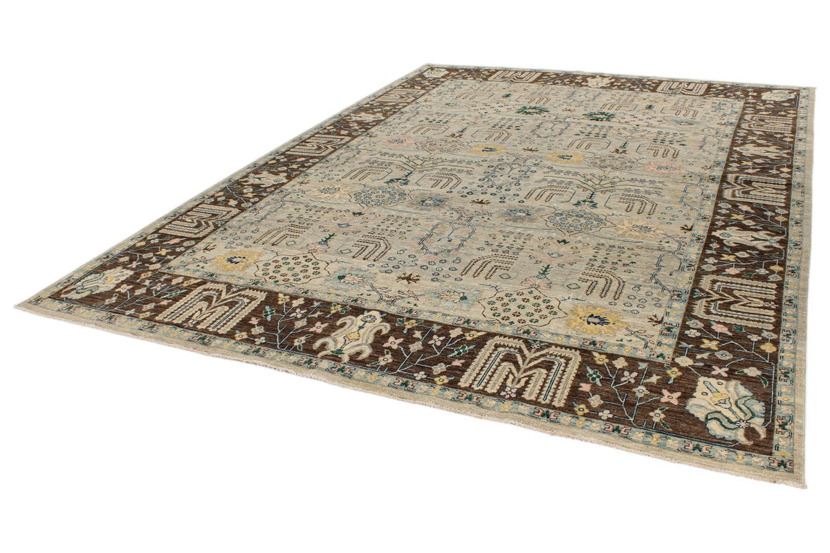 9x12 Gray and Brown Turkish Tribal Rug