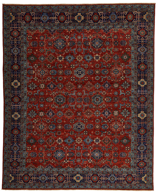 8x10 Rust and Navy Traditional Rug
