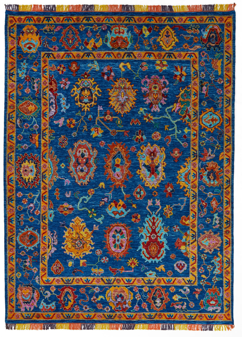 9x12 Navy and Multicolor Turkish Oushak Rug