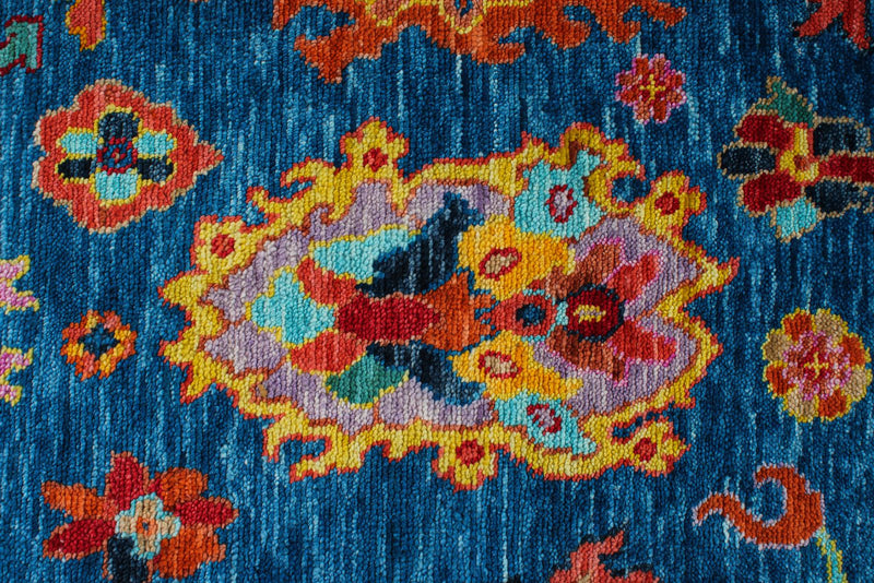 9x12 Navy and Multicolor Turkish Oushak Rug