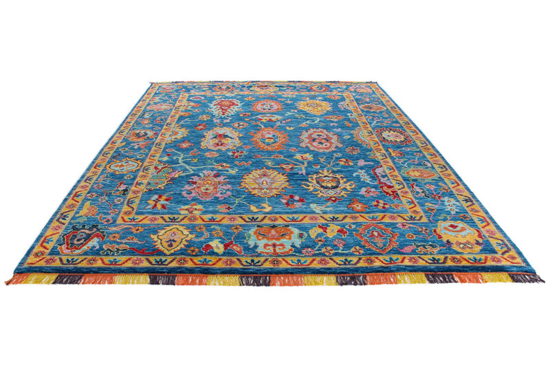 9x12 Navy and Multicolor Turkish Oushak Rug