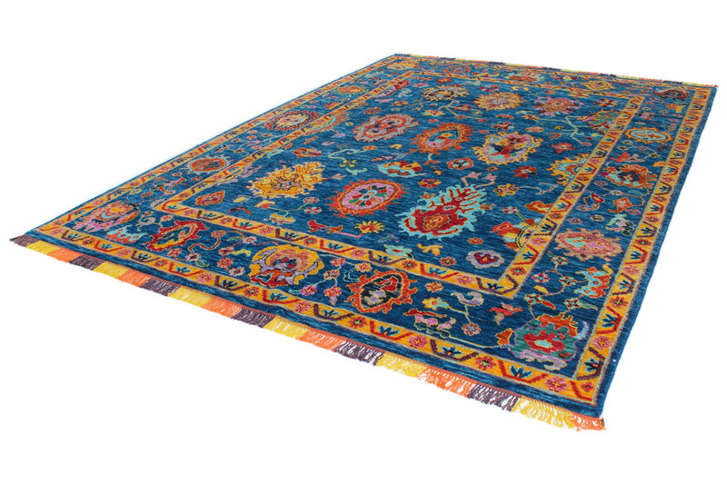 9x12 Navy and Multicolor Turkish Oushak Rug