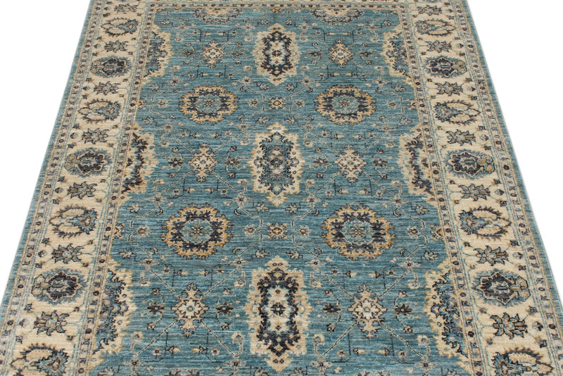 4x6 Blue and Multicolor Turkish Oushak Rug