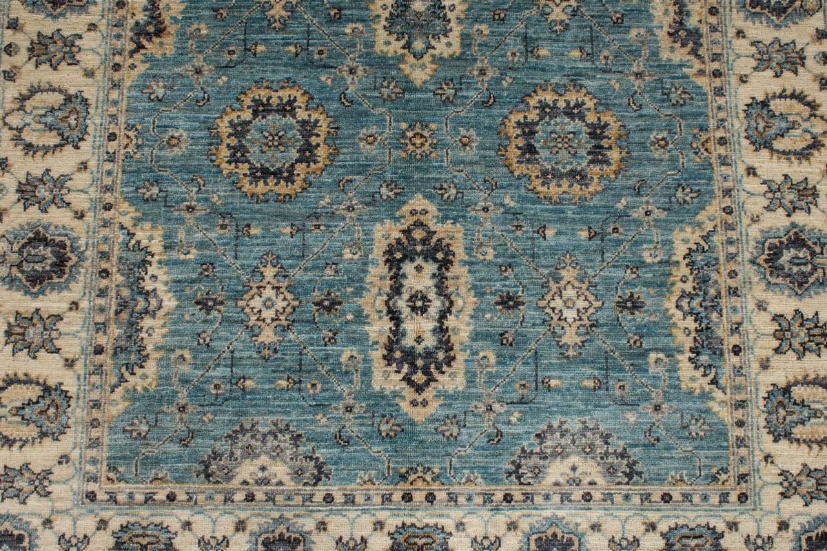 4x6 Blue and Multicolor Turkish Oushak Rug