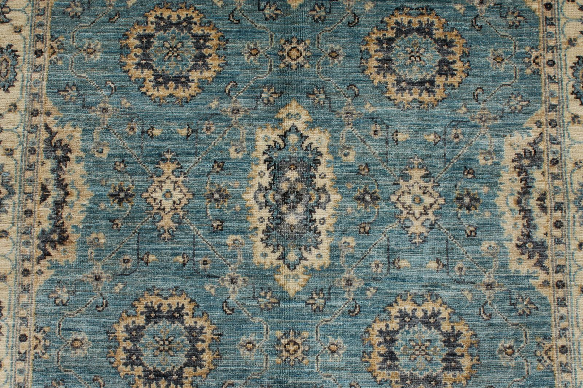 4x6 Blue and Multicolor Turkish Oushak Rug