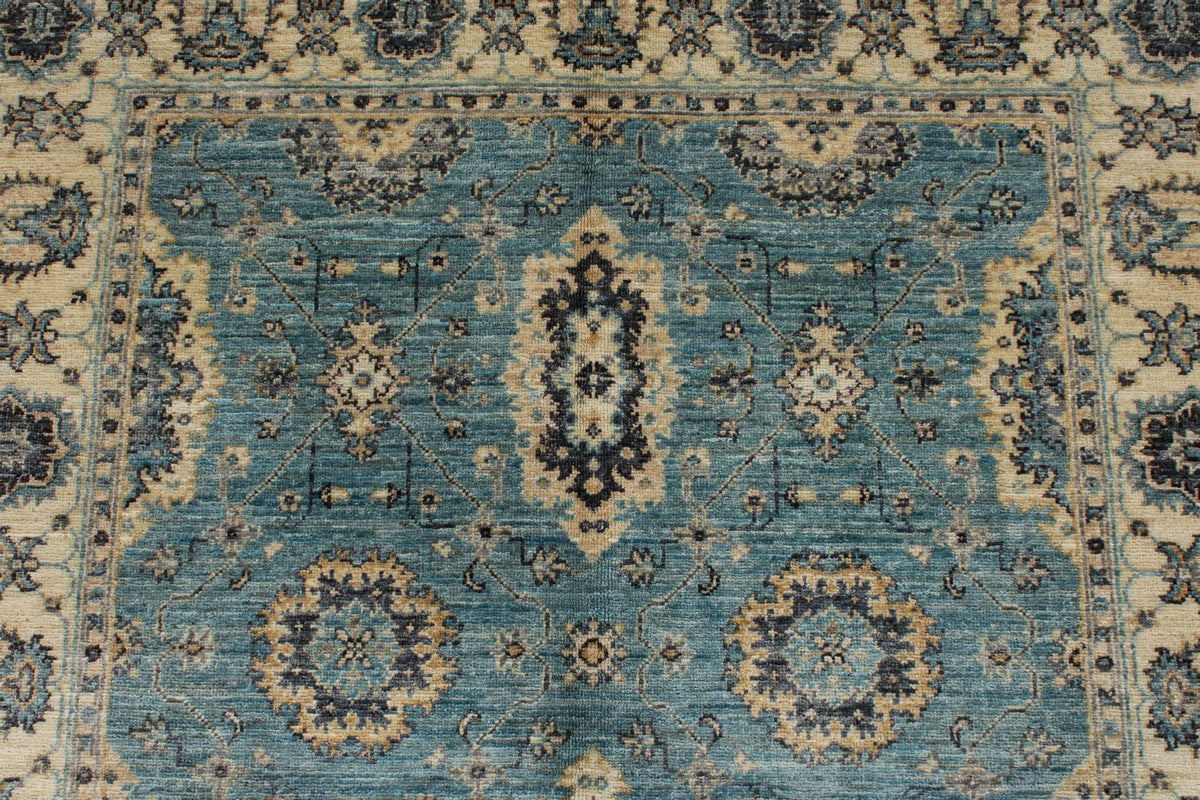 4x6 Blue and Multicolor Turkish Oushak Rug