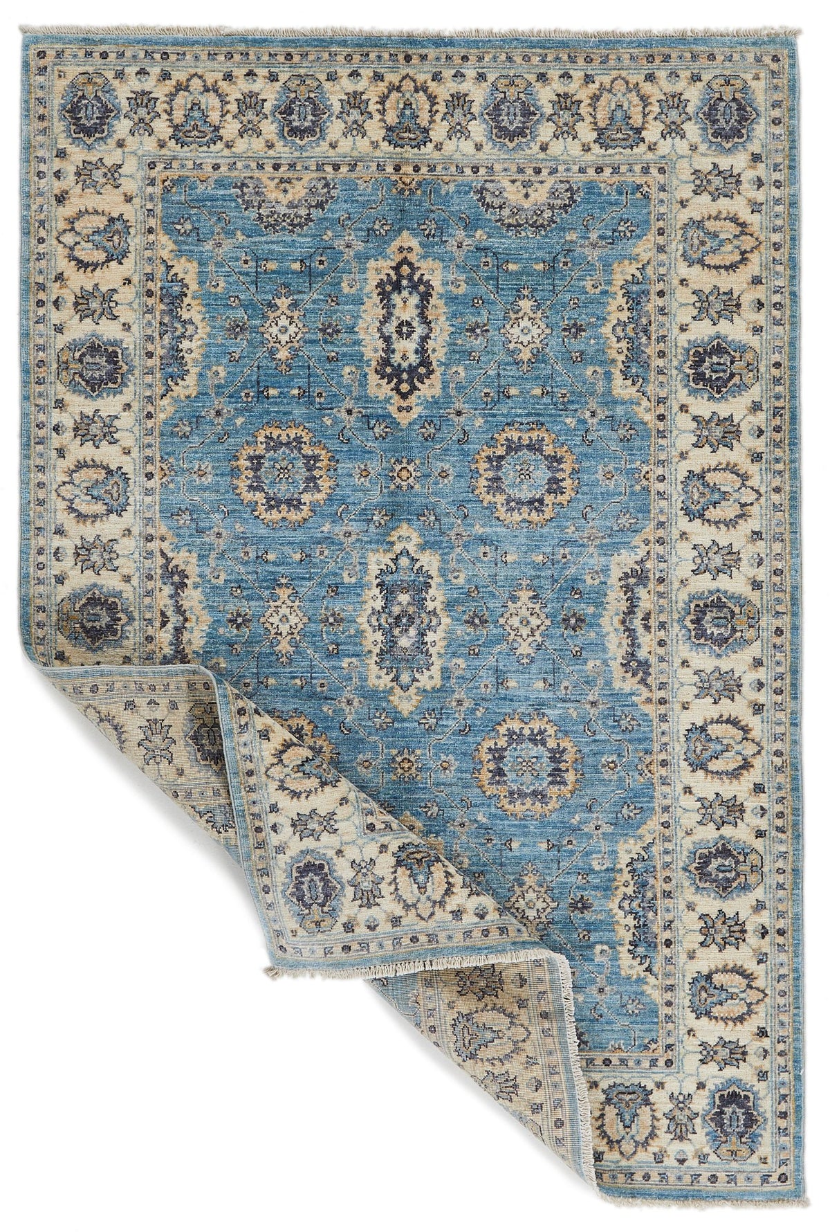 4x6 Blue and Multicolor Turkish Oushak Rug