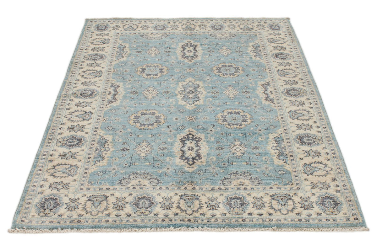 4x6 Blue and Multicolor Turkish Oushak Rug