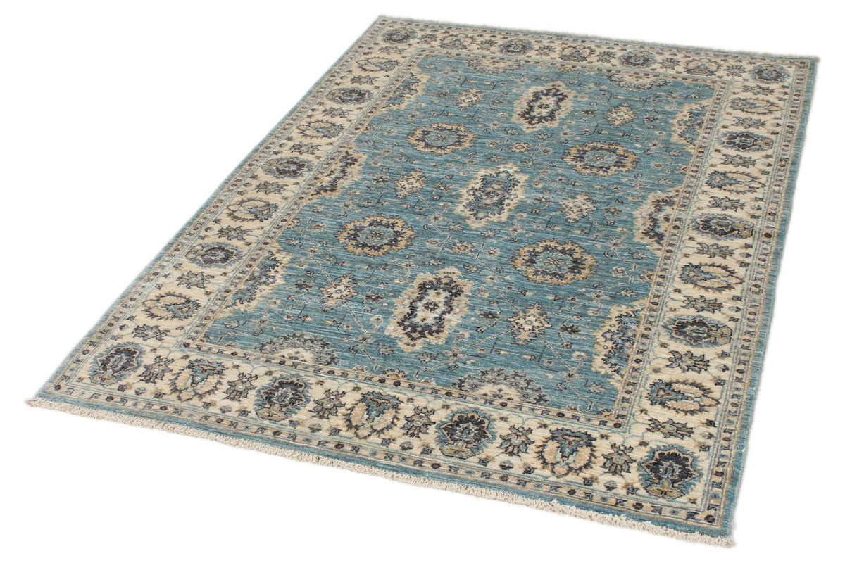 4x6 Blue and Multicolor Turkish Oushak Rug