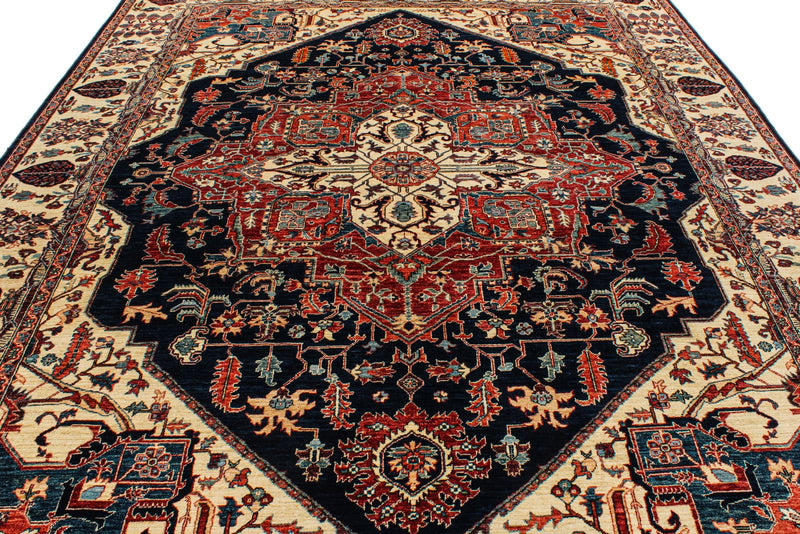 9x12 Navy and Ivory Anatolian Traditional Rug