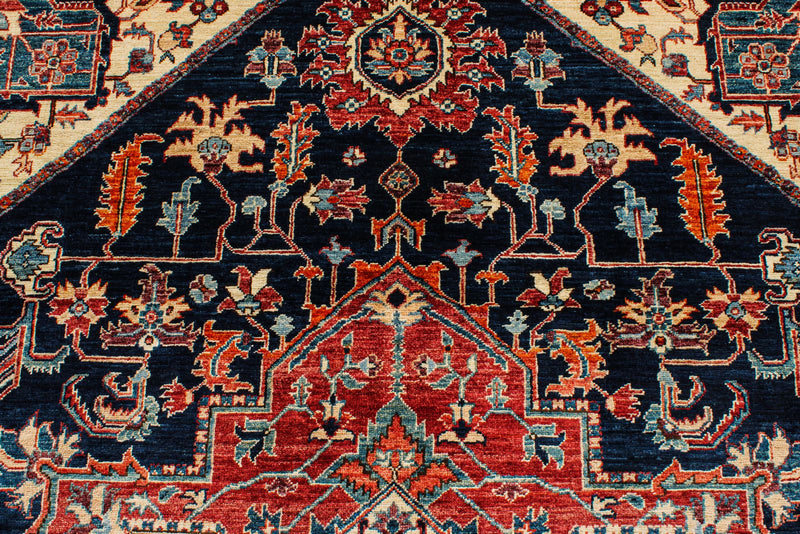 9x12 Navy and Ivory Anatolian Traditional Rug