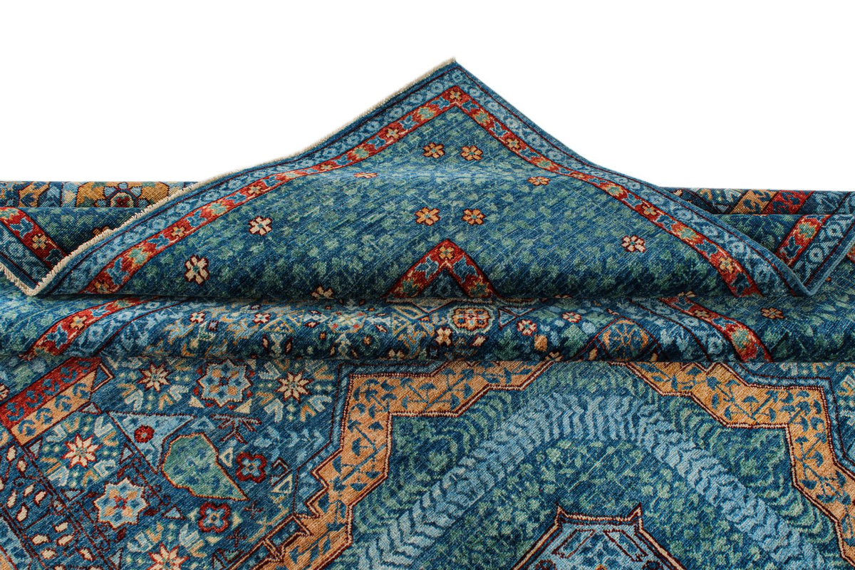 9x12 Navy and Green Turkish Tribal Rug