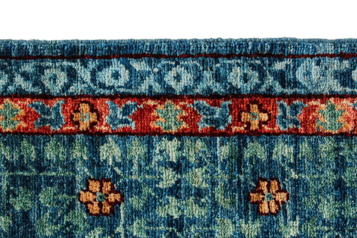 9x12 Navy and Green Turkish Tribal Rug