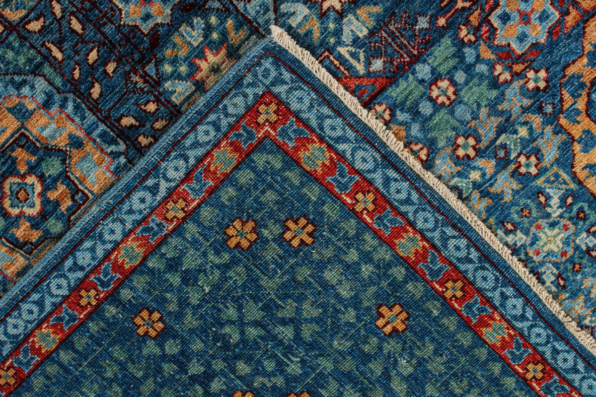 9x12 Navy and Green Turkish Tribal Rug