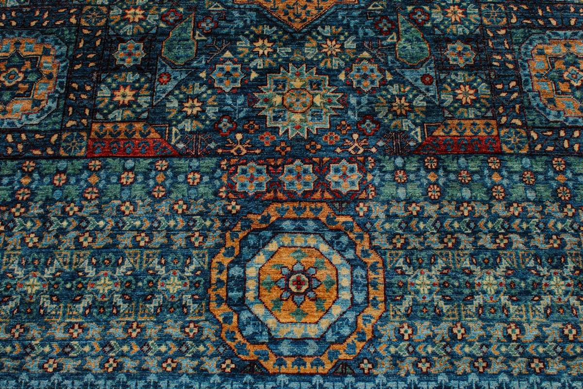 9x12 Navy and Green Turkish Tribal Rug