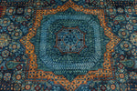 9x12 Navy and Green Turkish Tribal Rug