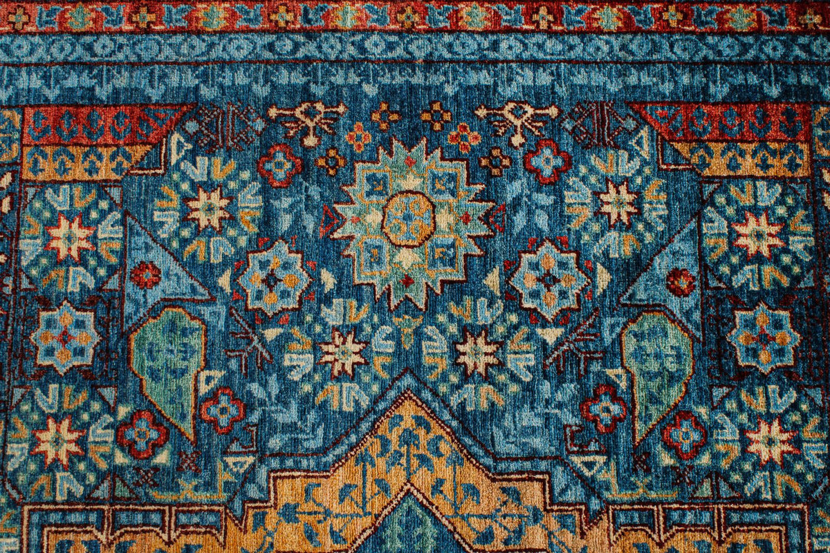 9x12 Navy and Green Turkish Tribal Rug