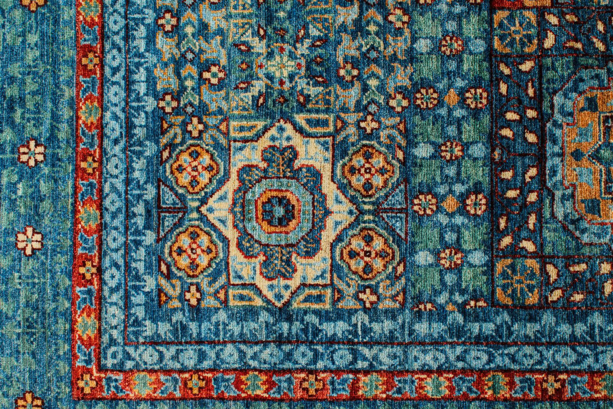9x12 Navy and Green Turkish Tribal Rug