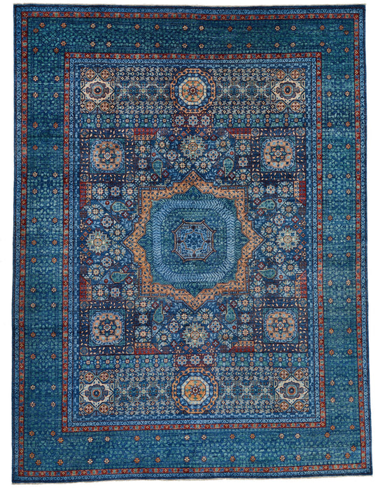 9x12 Navy and Green Turkish Tribal Rug