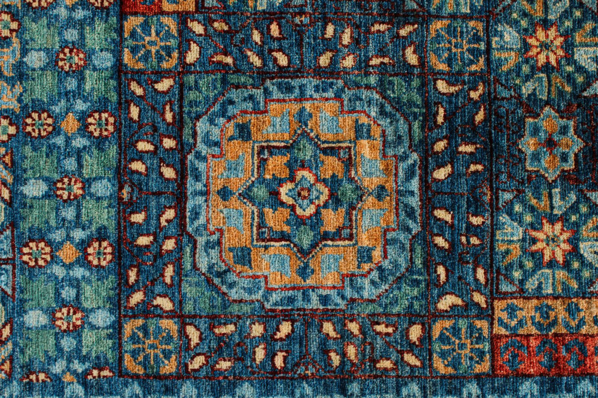 9x12 Navy and Green Turkish Tribal Rug