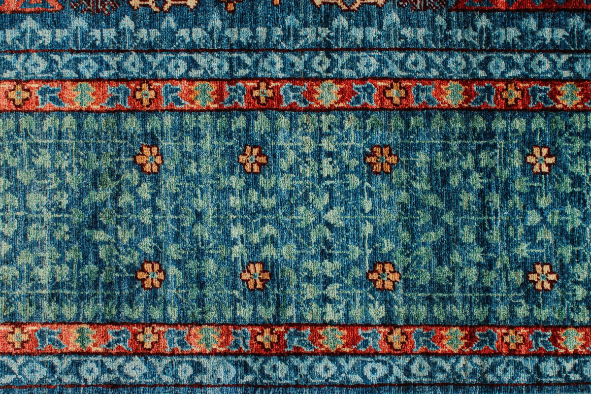 9x12 Navy and Green Turkish Tribal Rug